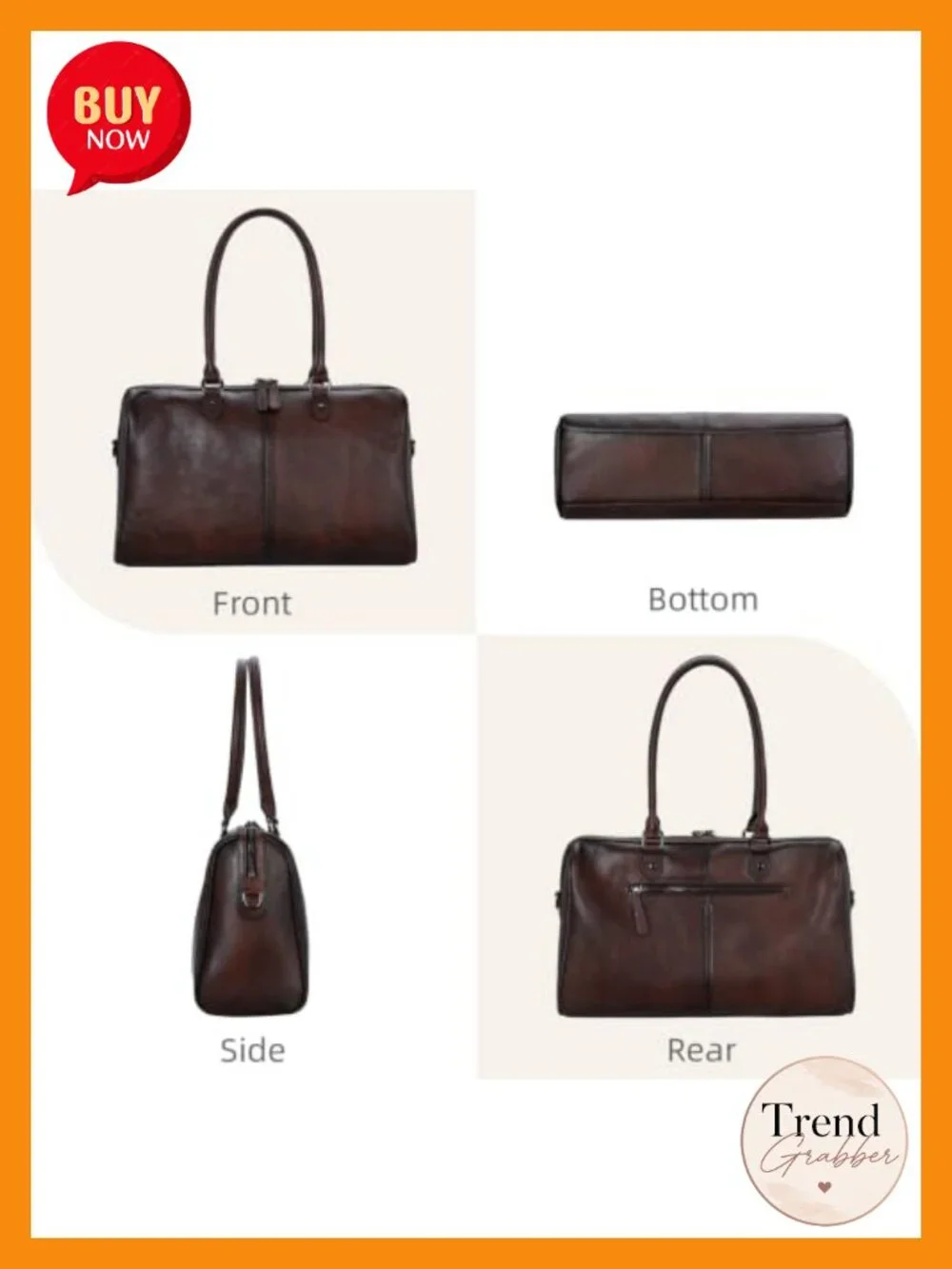 Genuine Leather Satchel Shoulder Bag Structured Tote Crossbody Purse